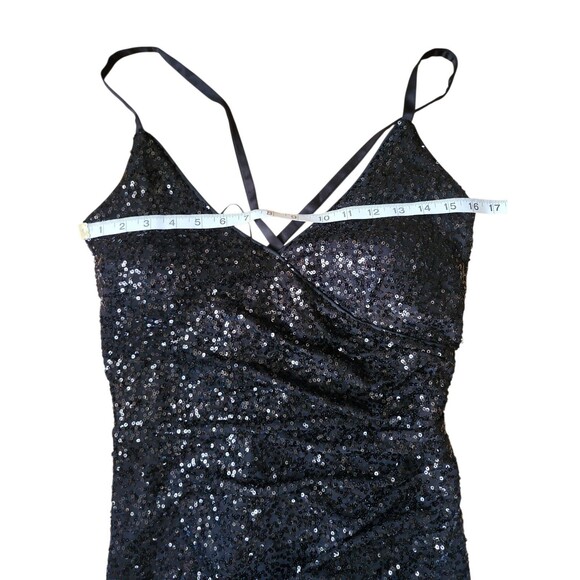 Eliza J Deep V High Slit Maxi Dress Womens 16 Dark Romantic Black Sequin Glam - Picture 7 of 9